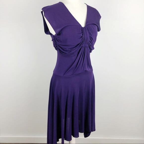 YIGAL AZROUEL purple rayon draped mini Pleated Dress Sz 1 - Picture 7 of 16